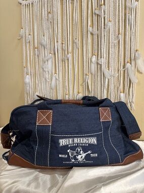 True Religion Navy Blue Denim Duffel Bag